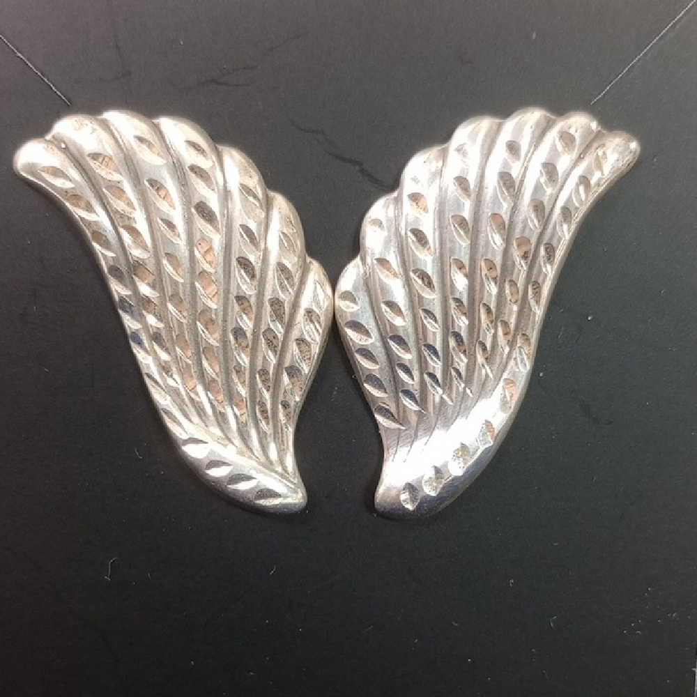 Sterling Silver Diamond Cut Wing Shaped Post Earrings